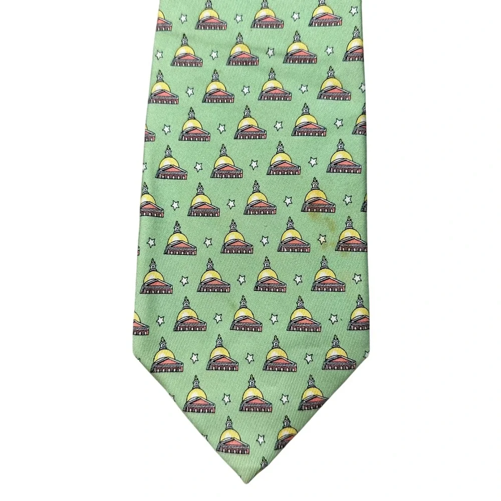 Vineyard Vines Mens Silk Tie Green Massachusetts State House Spellane 2008
